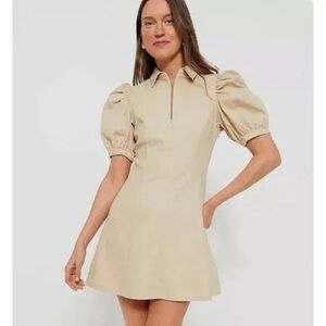 HYACINTH HOUSE
Front Zip Denim Mini Elegant Beige Puff Sleeve Dress